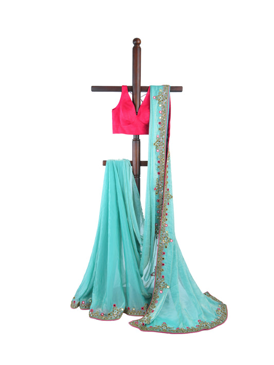 Verde Royale Hand Embroidery Saree