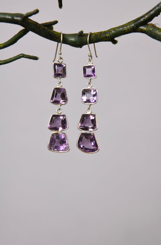 Amethyst Silver Quad Earrings