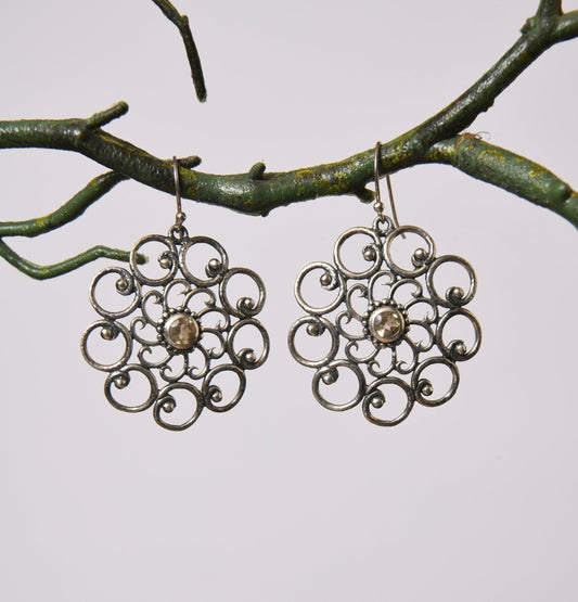 Silver Citrine Flower Earrings