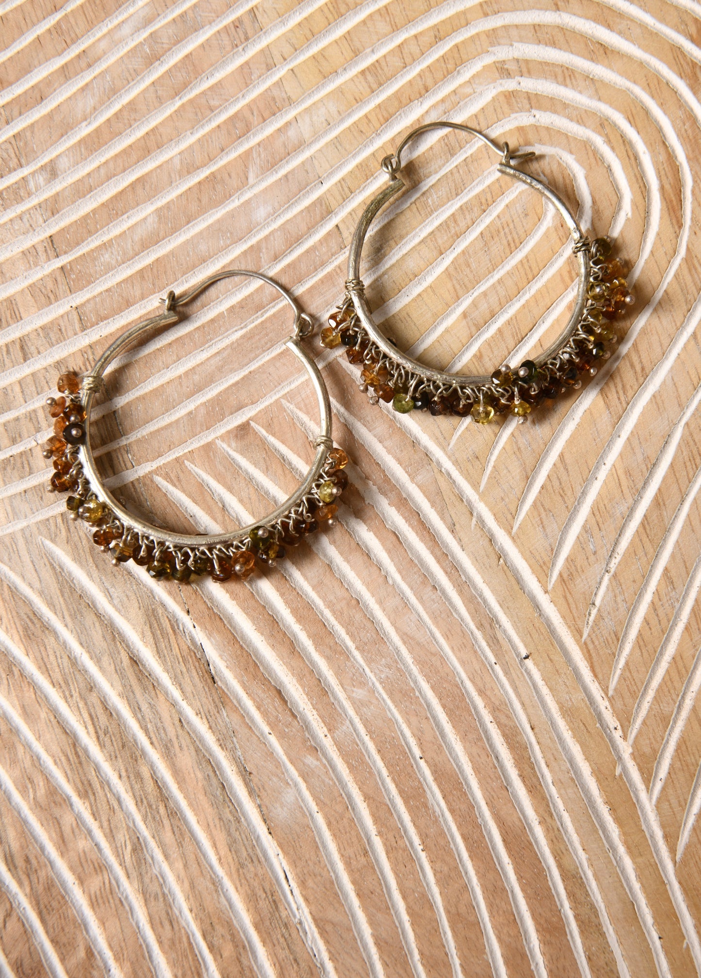 Silver Garnet beads Hoops