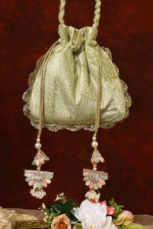 Royal Beige Velvet Potli