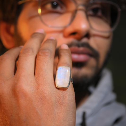 Rectangle Moonstone Silver Ring
