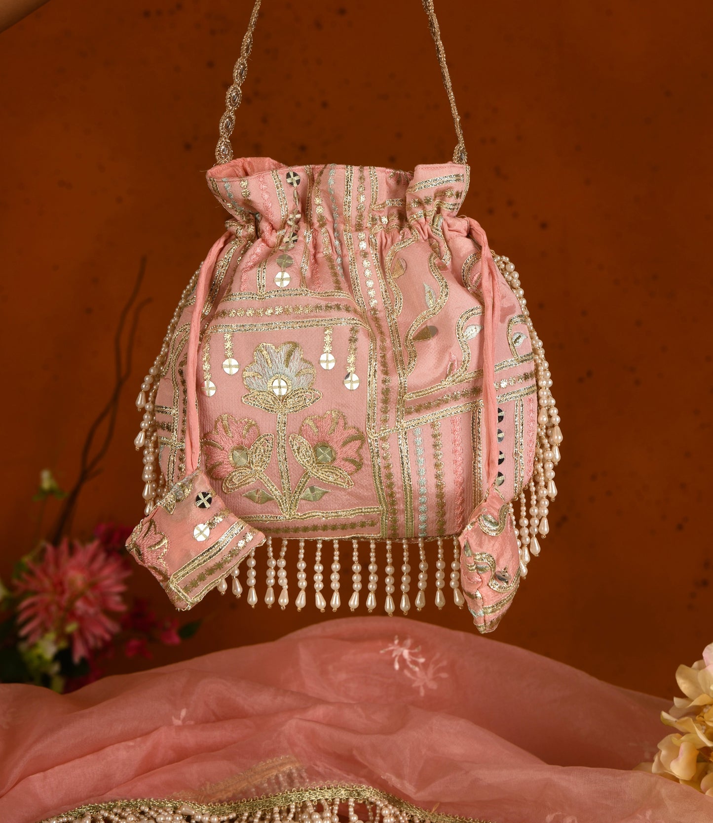 Pastel Peach Embellished Potli