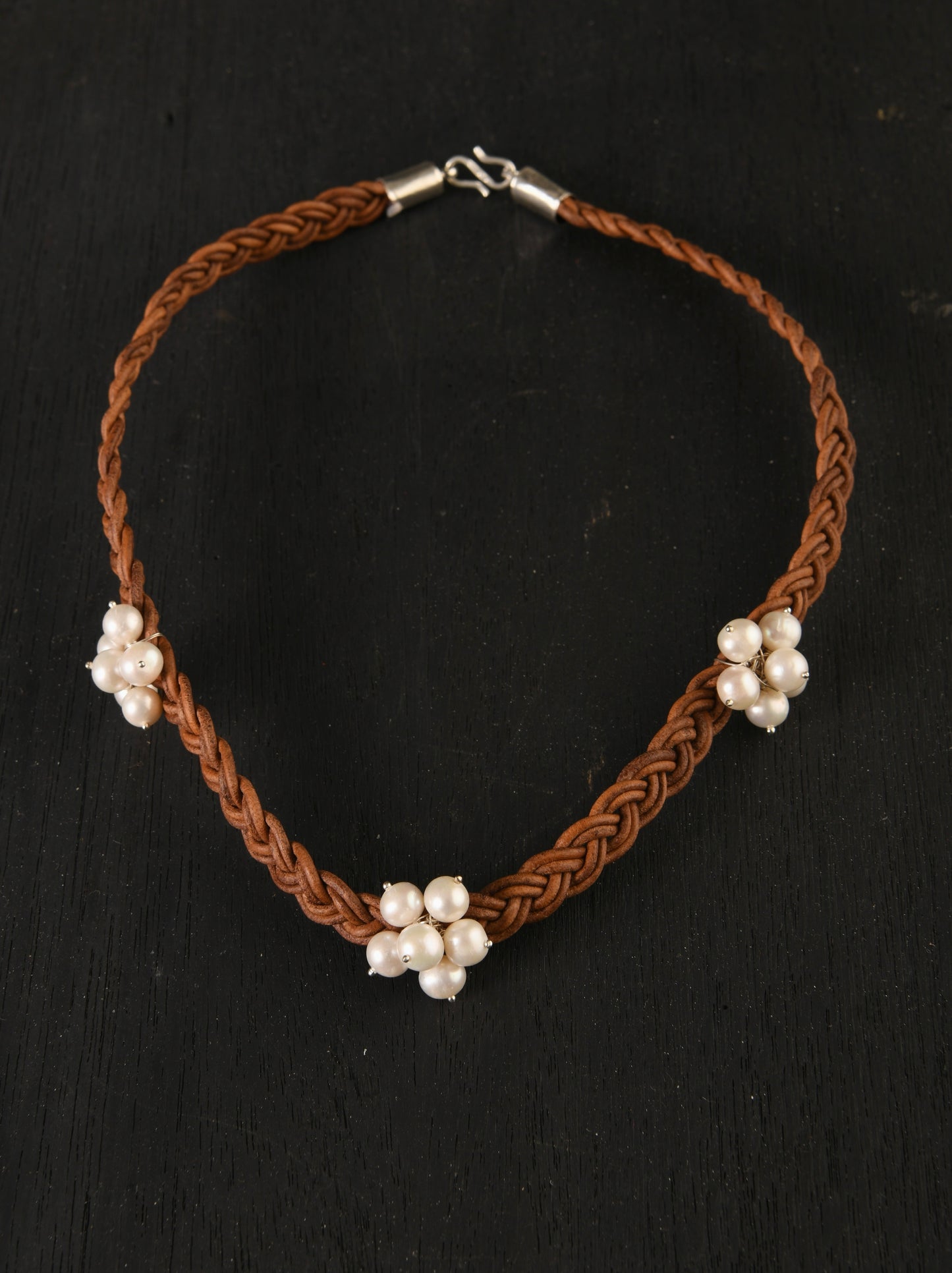 Pearl Bunched Leather Cords Necklace