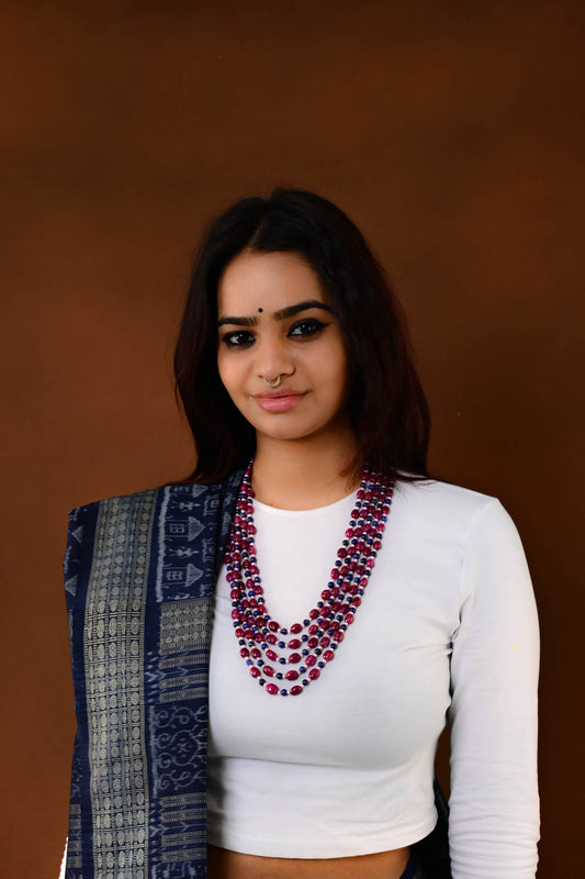 Pearl Lapis Lazuli Pink Quartz Beads Multi layered  Necklace