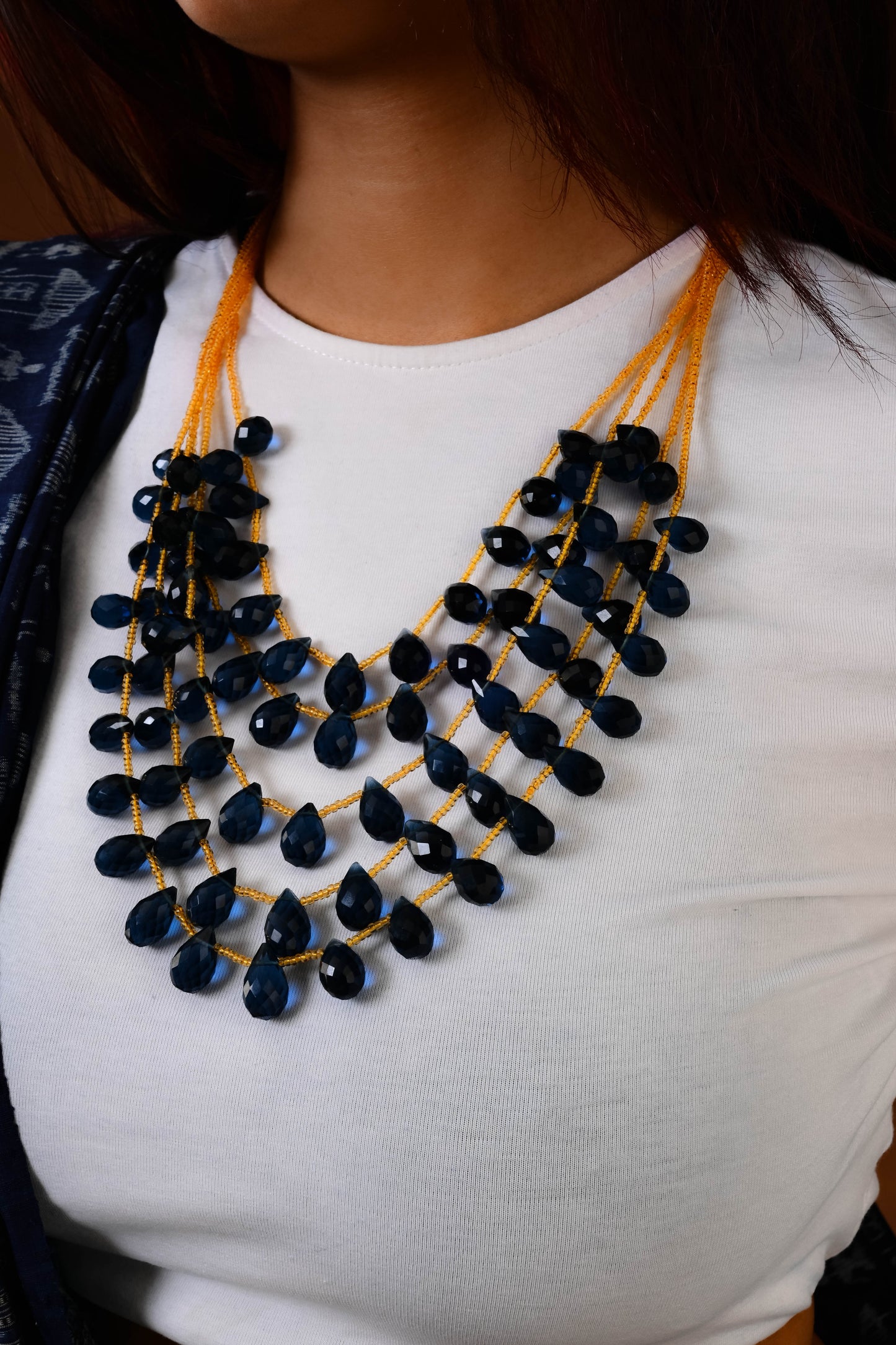 Cool Blue Crystal And Beads Designer Necklace