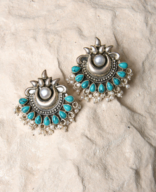 Silver Turquoise Moon Studs