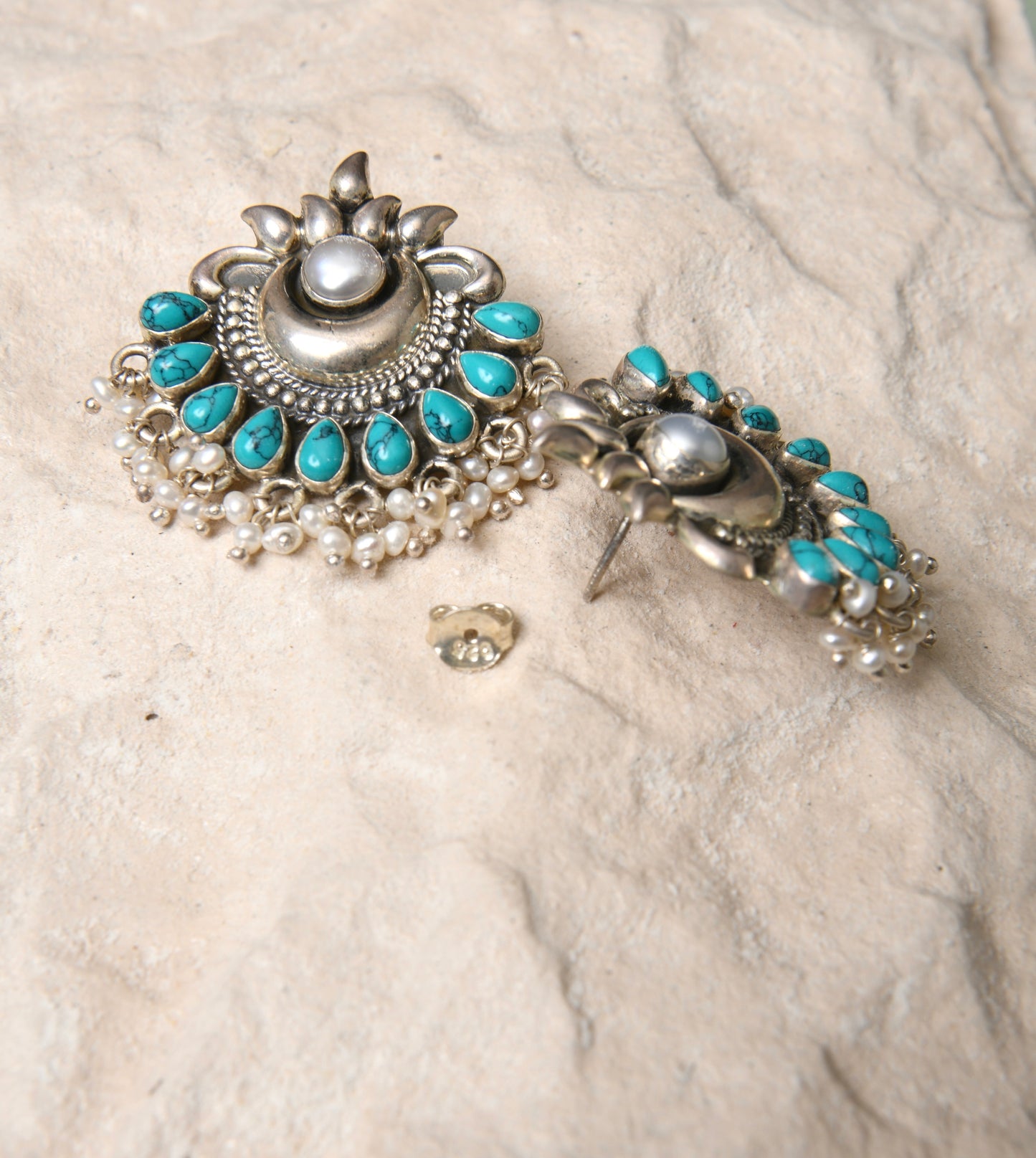 Silver Turquoise Moon Studs