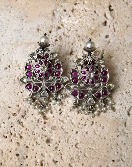 Silver Ruby Temple Studs