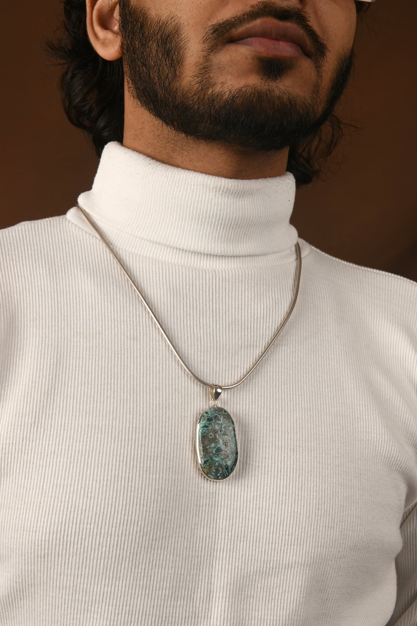 Silver Chrysocolla Modern Pendant