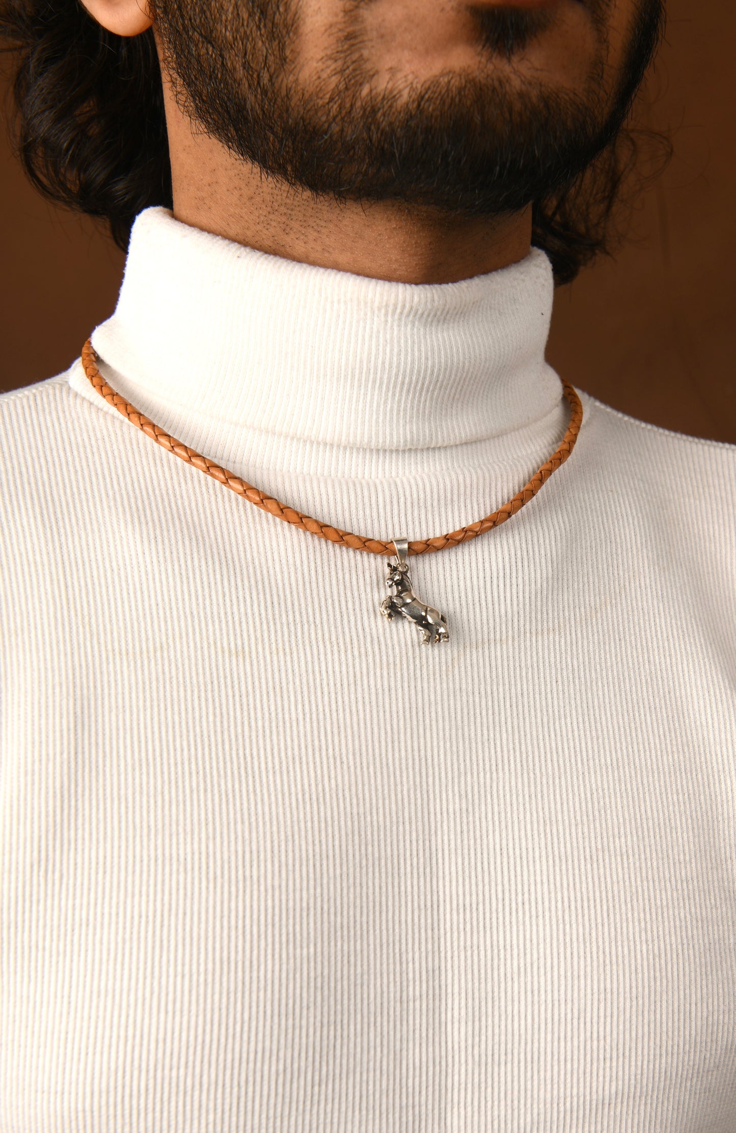 'Stallion' Silver Horse In Leather Chord