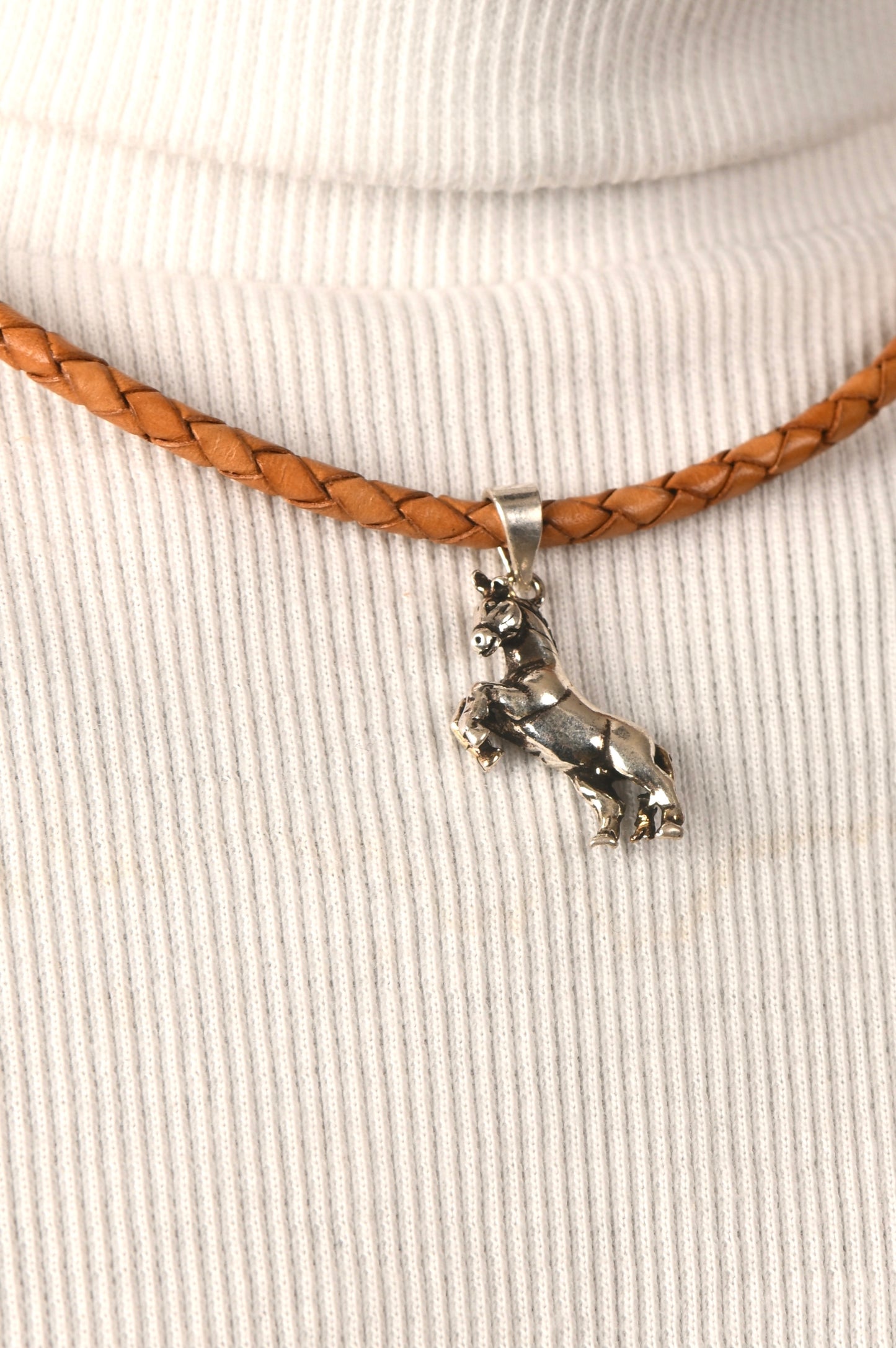 'Stallion' Silver Horse In Leather Chord