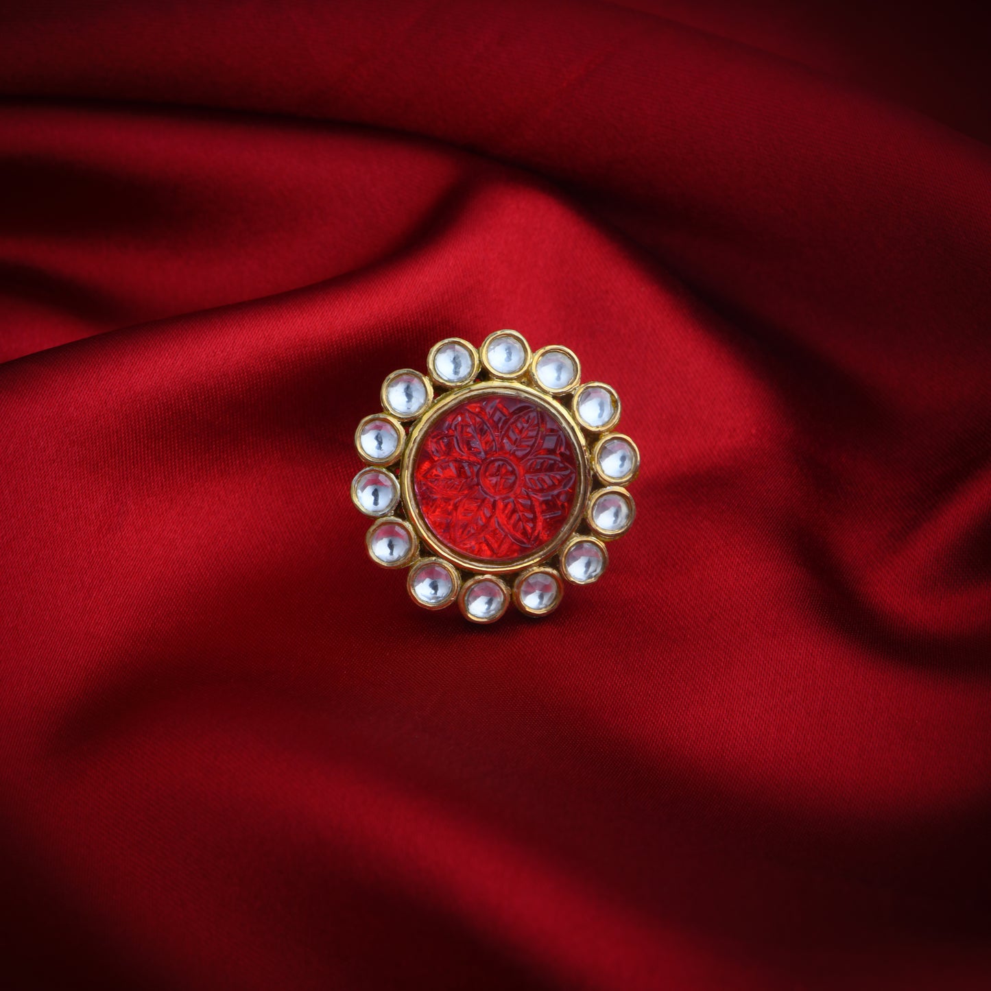 Wedding Ruby Red Kundan Ring