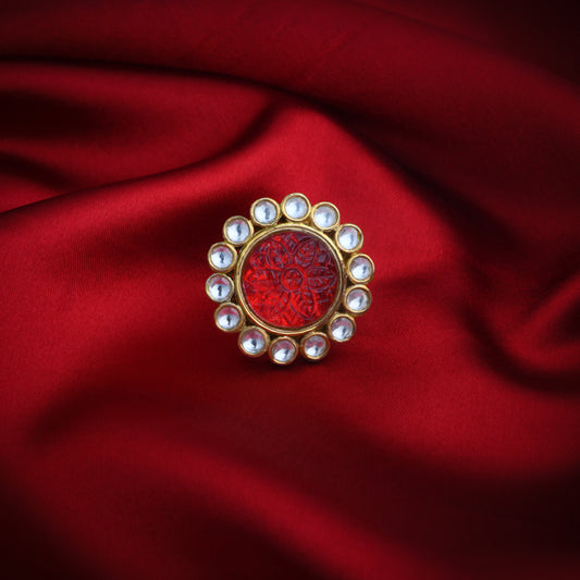 Wedding Ruby Red Kundan Ring