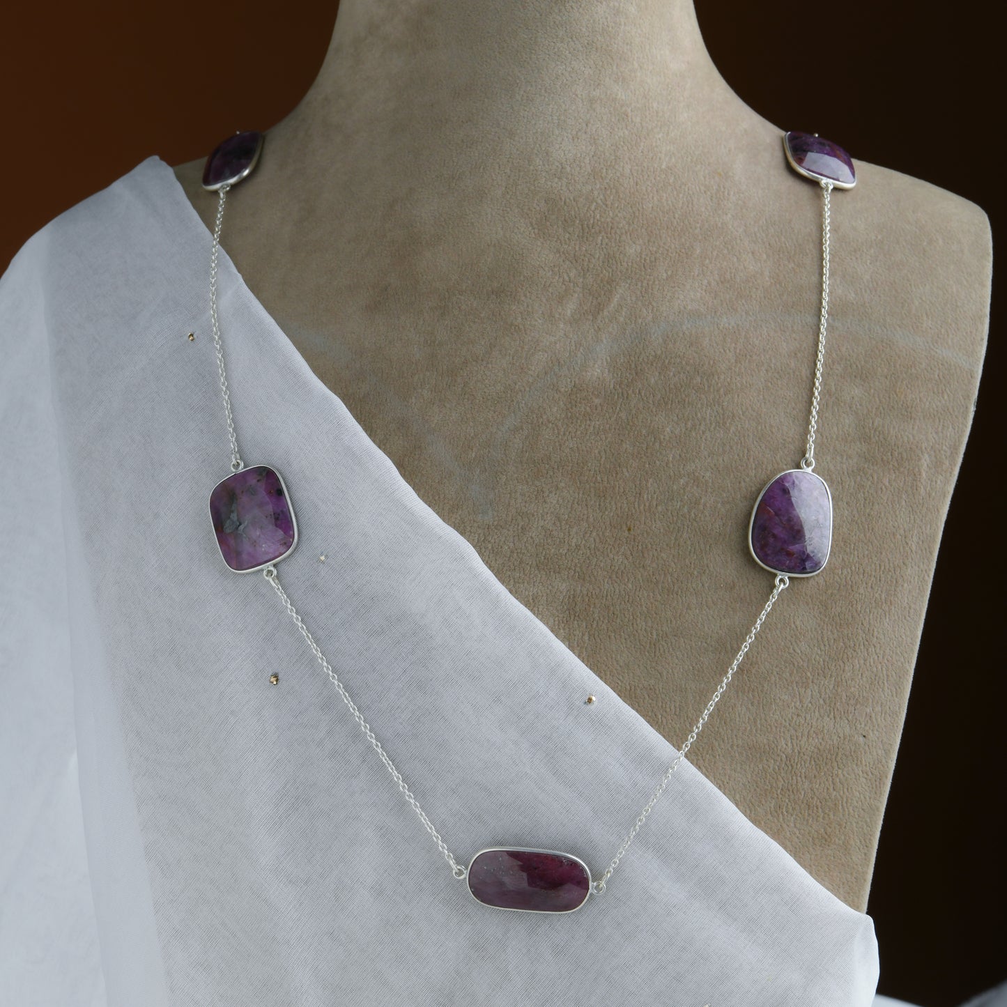 Long Ruby Bezel Necklace