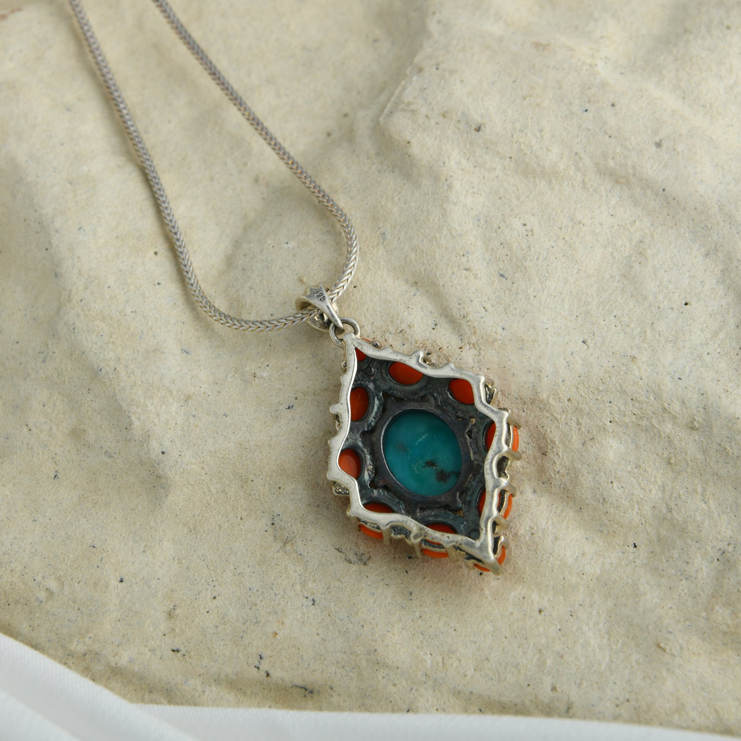 Turquoise Coral Silver Pendant