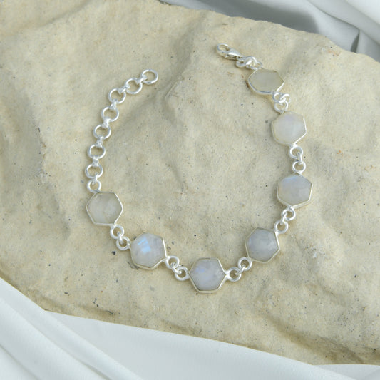 Natural Moonstone And Silver Bracelet