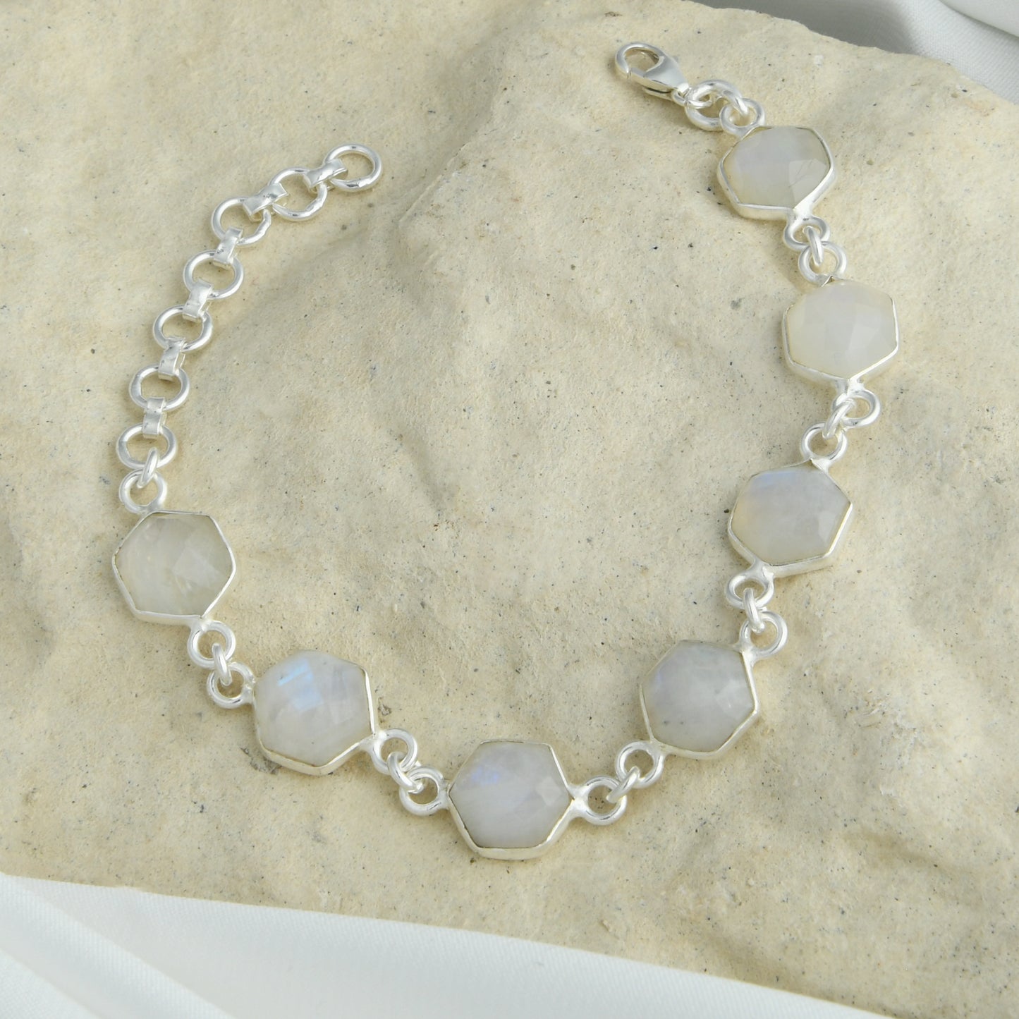 Natural Moonstone And Silver Bracelet