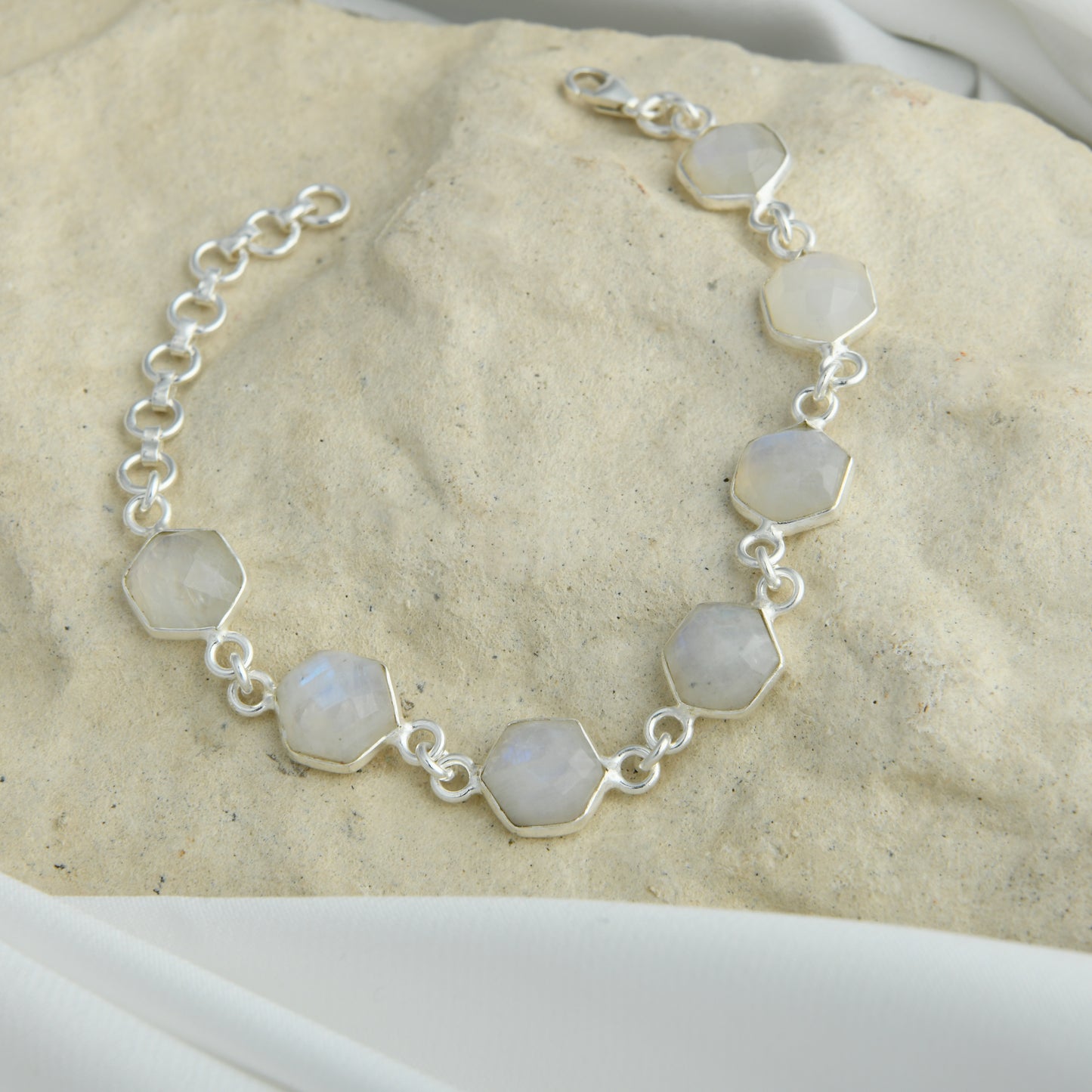 Natural Moonstone And Silver Bracelet