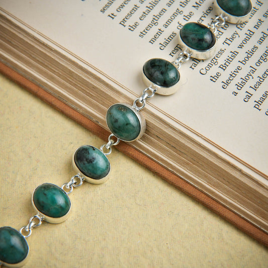 Indian Emerald Oval Links Silver Bracelet