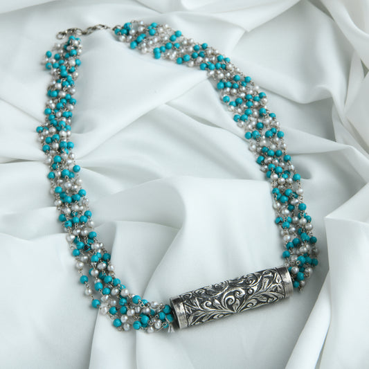 Turquoise Pearl Silver Necklace