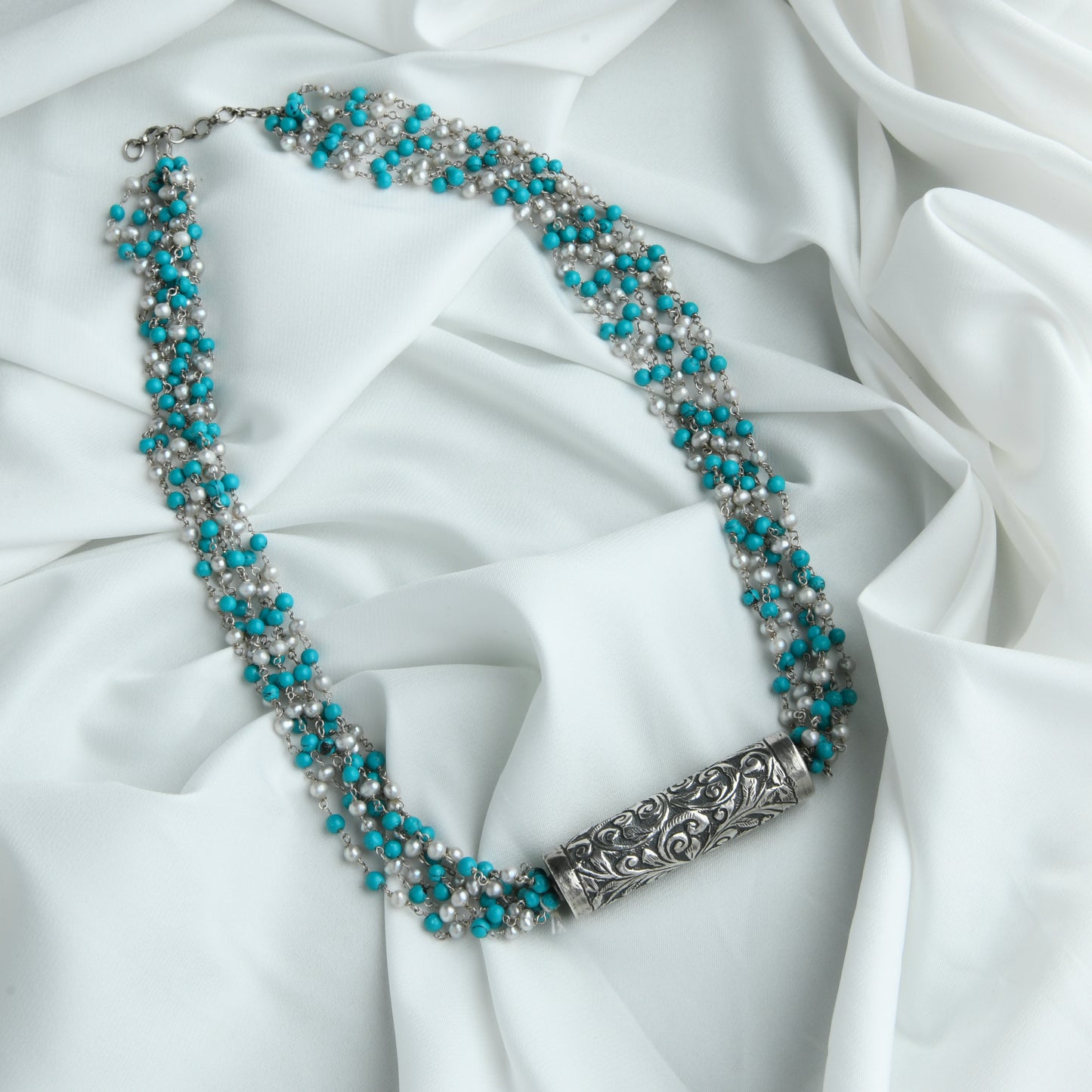Turquoise Pearl Silver Necklace