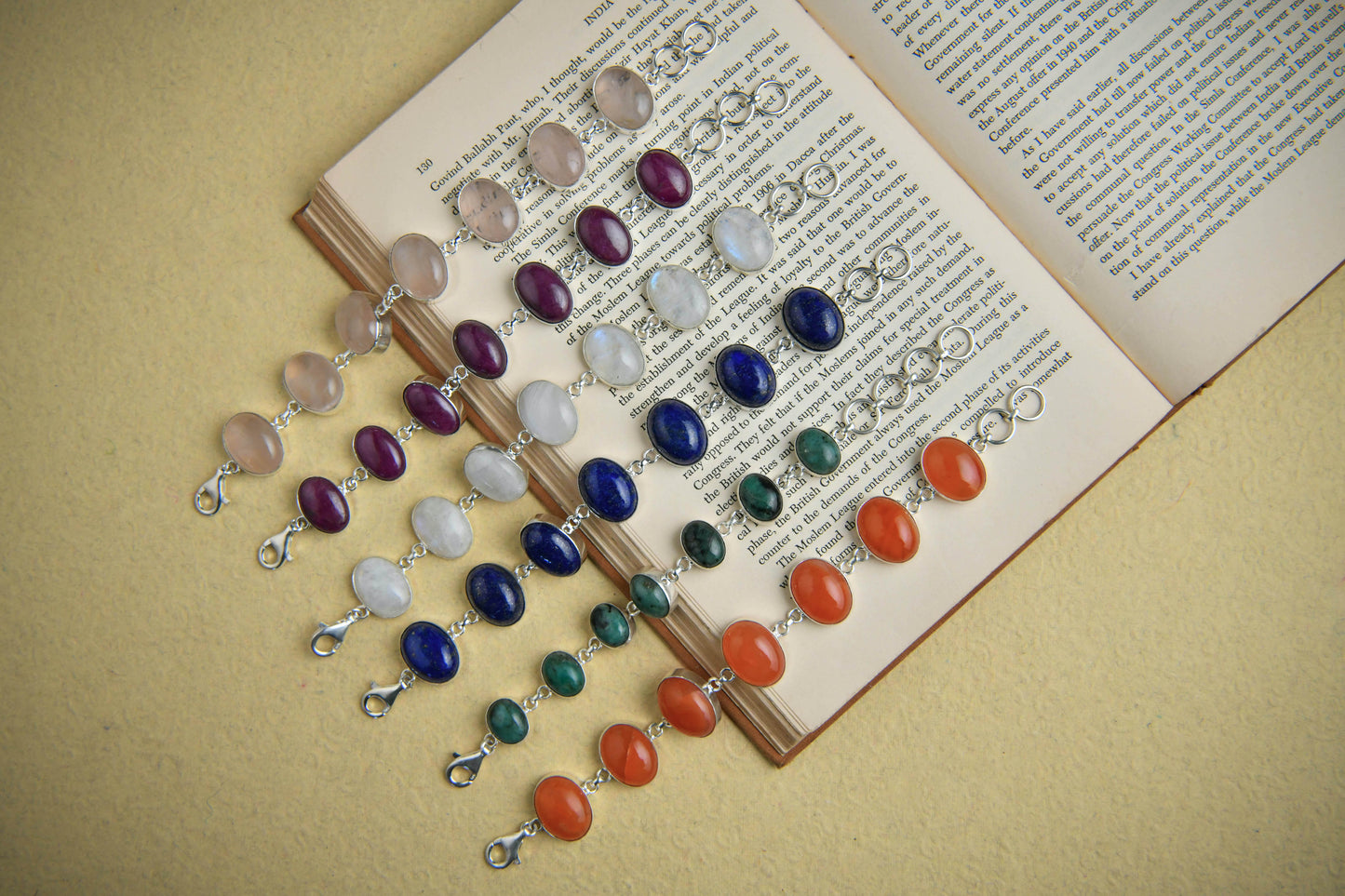 Rose Quartz Oval Link Silver Bracelet