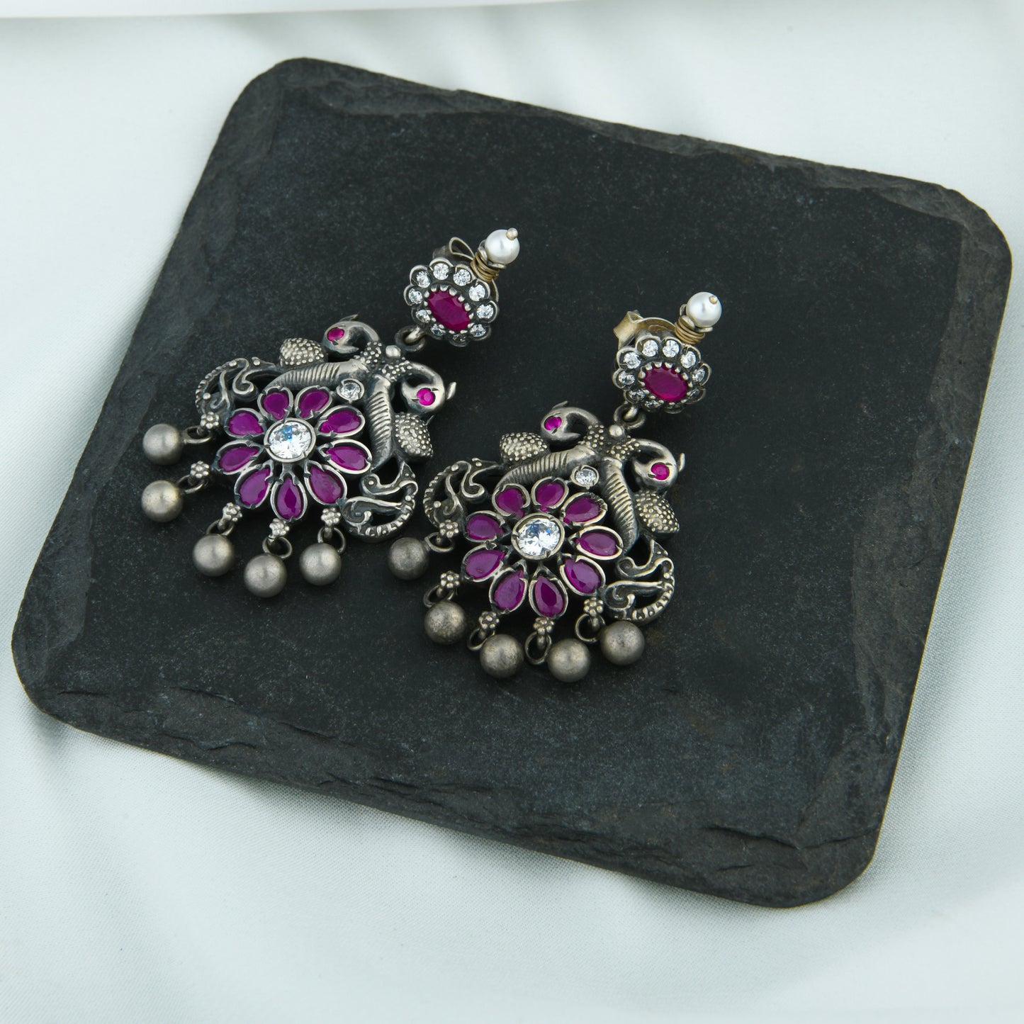 South Indian Peacock Silver Temple Necklace Set