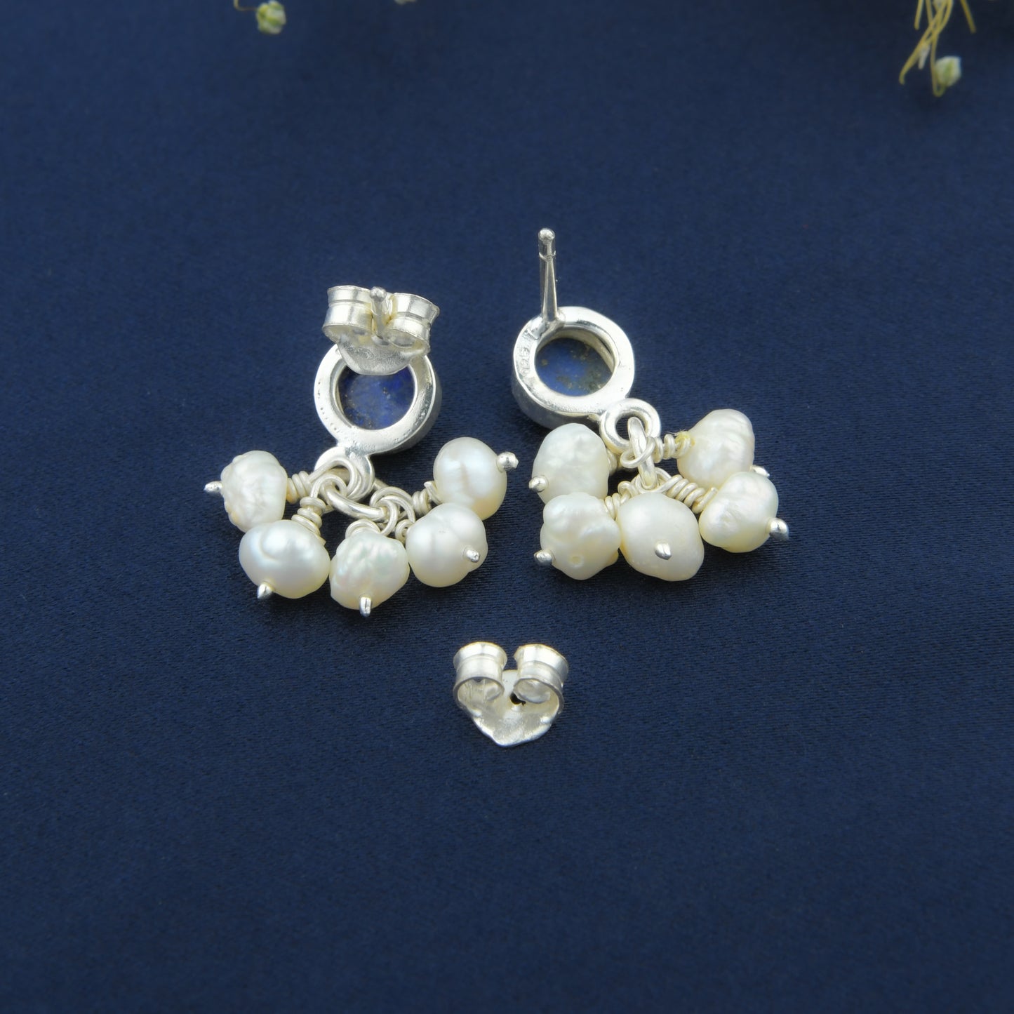 Lapis Lazuli Pearls Silver Studs