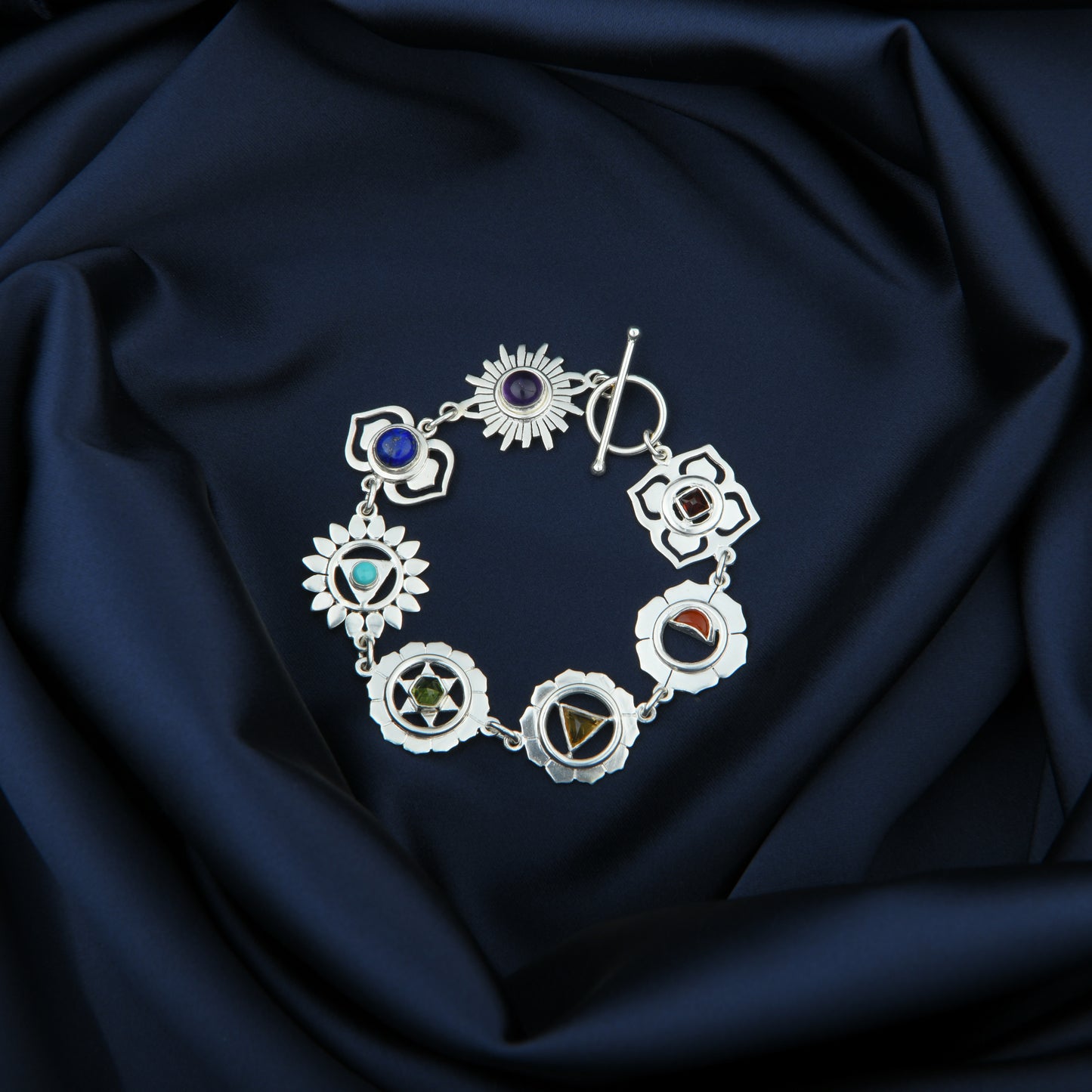 Seven Chakra Silver Bracelet