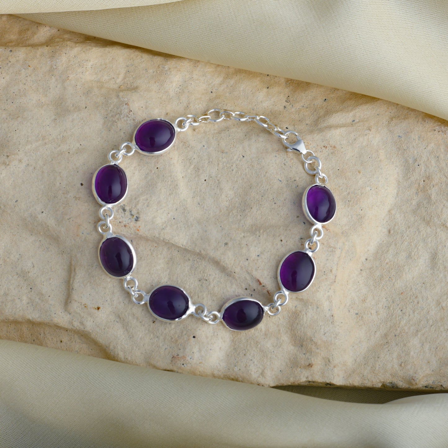Amethyst Ovals Silver Bracelet