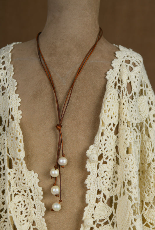 Long Leather And Freshwater Pearl Necklace