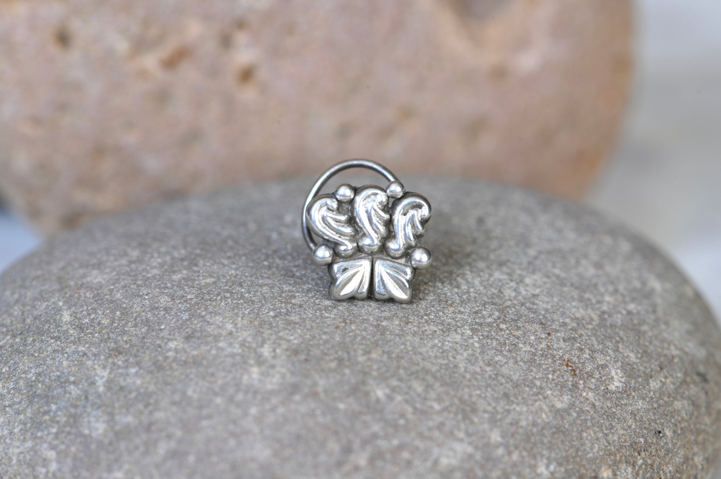 Ornate Silver Nose pin