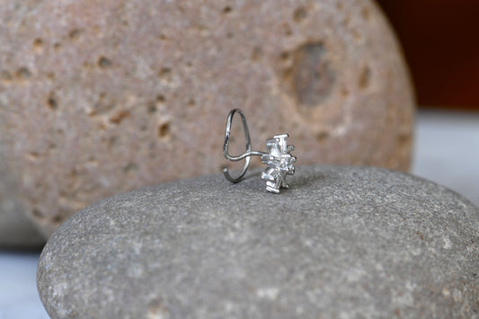Zirconia Flower Silver Nose Pin