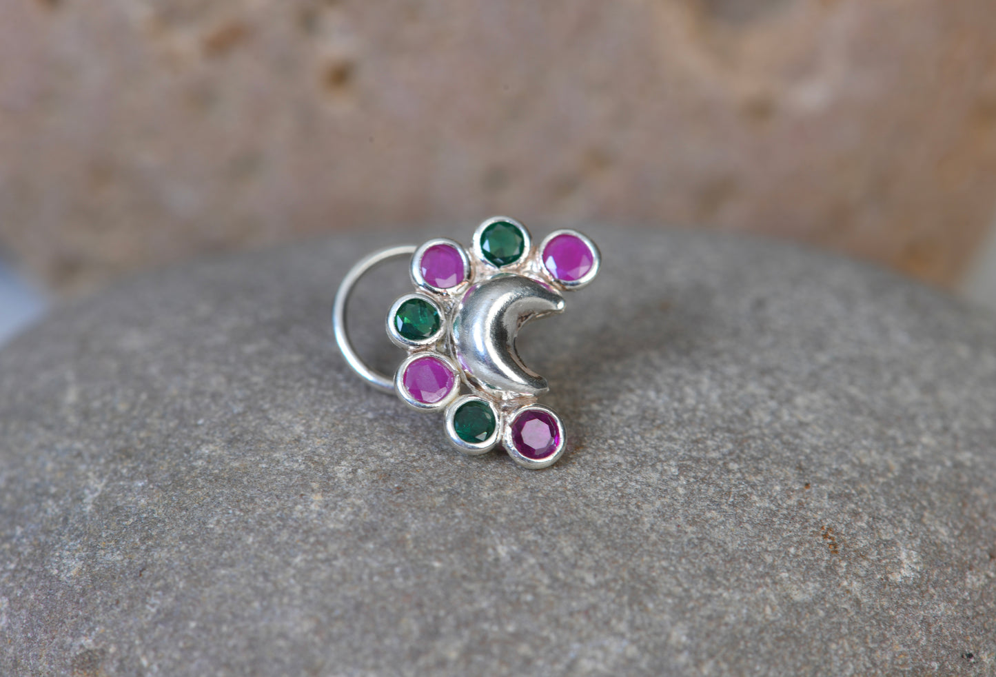 Chaand Phool Silver Nose Pin