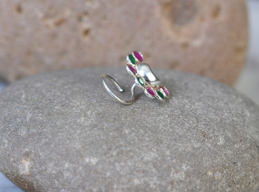 Chaand Phool Silver Nose Pin