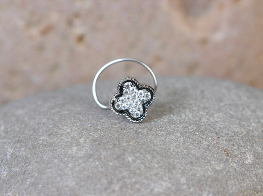 Clover Leaf Zirconia Silver Nose Pin
