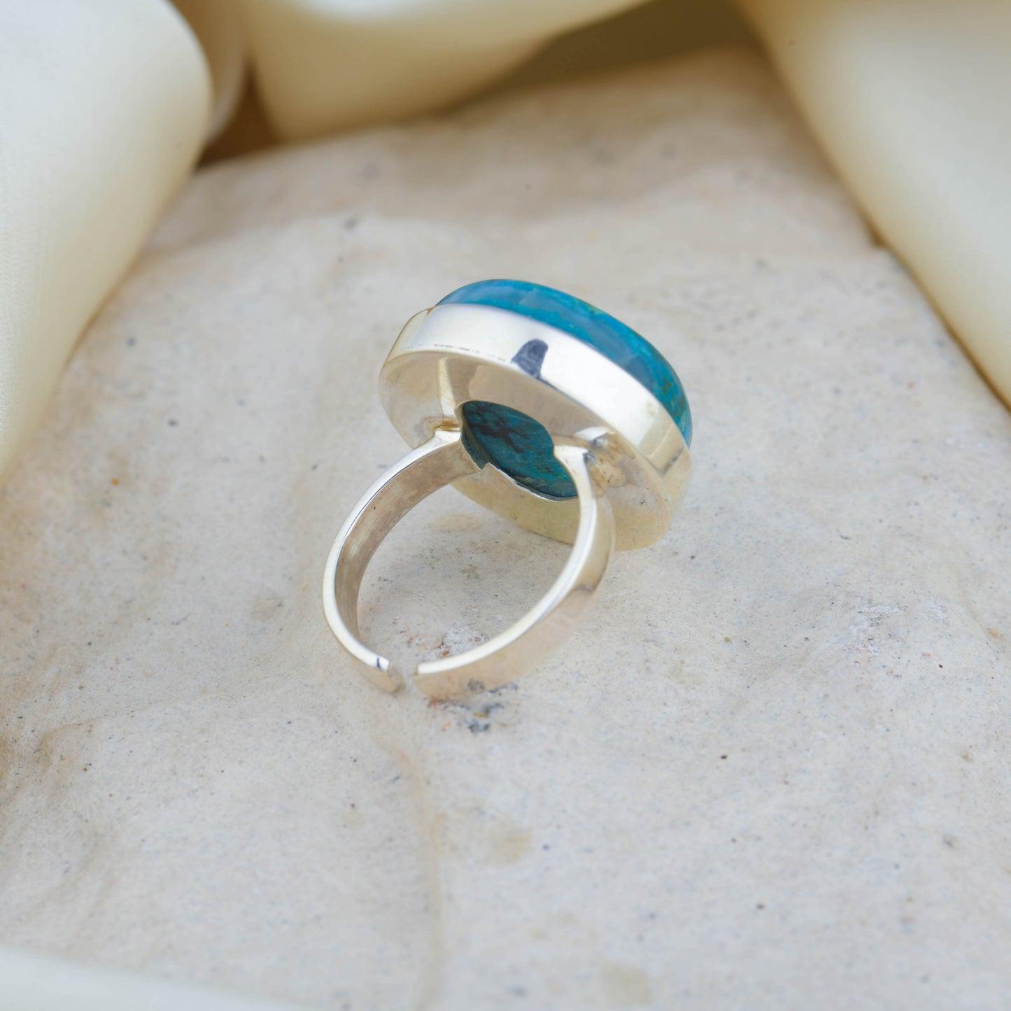 Teal Horizon Round Chrysocolla Silver Ring