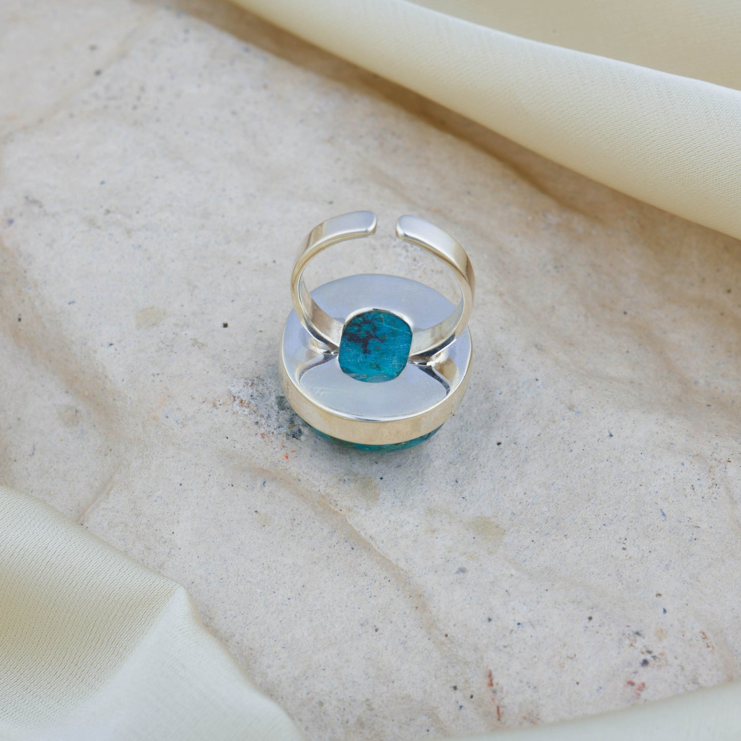 Teal Horizon Round Chrysocolla Silver Ring