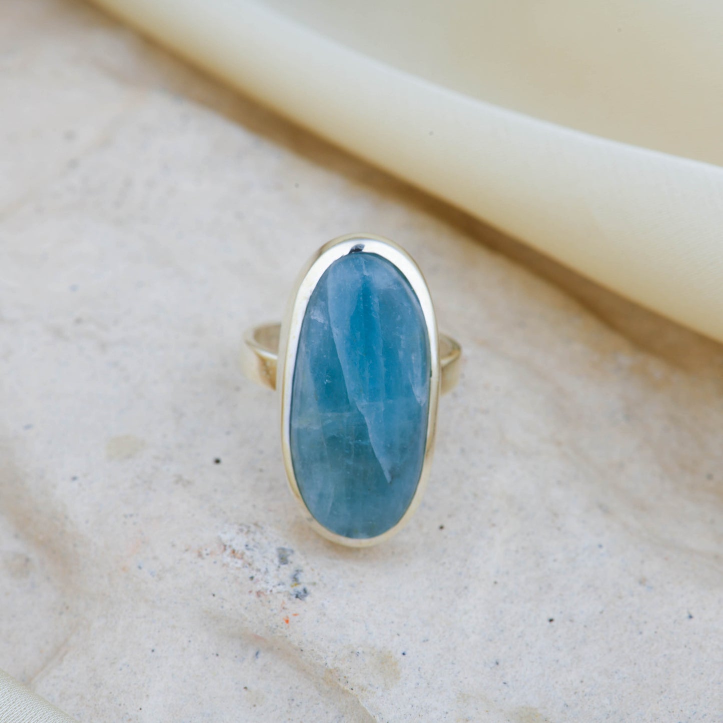 Sea Whisper Natural Aquamarine Stone Silver Ring