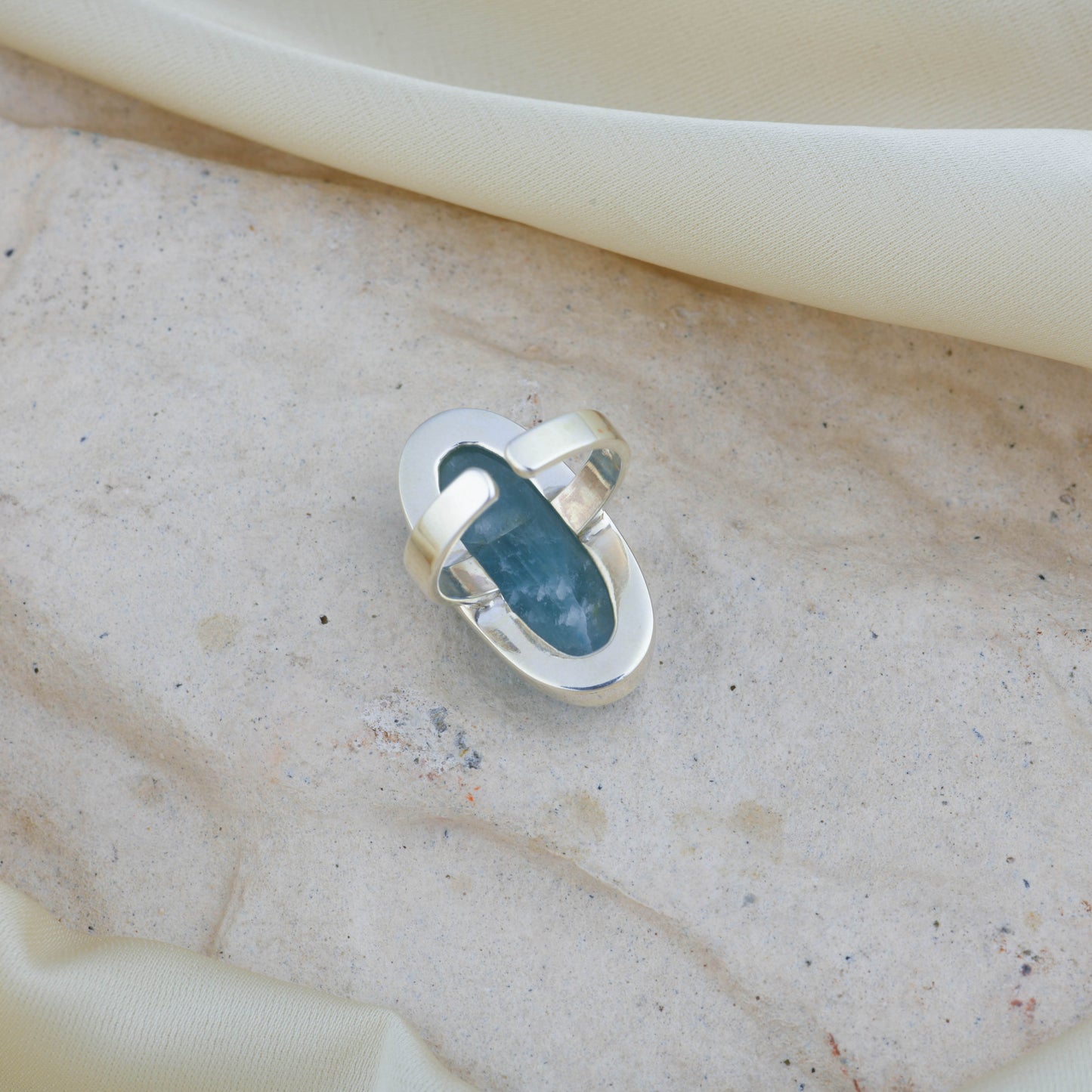 Sea Whisper Natural Aquamarine Stone Silver Ring
