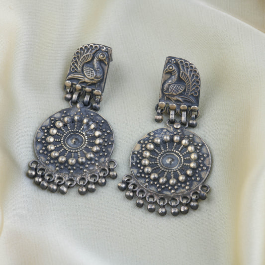 Hibiscus Silver Peacock Earrings