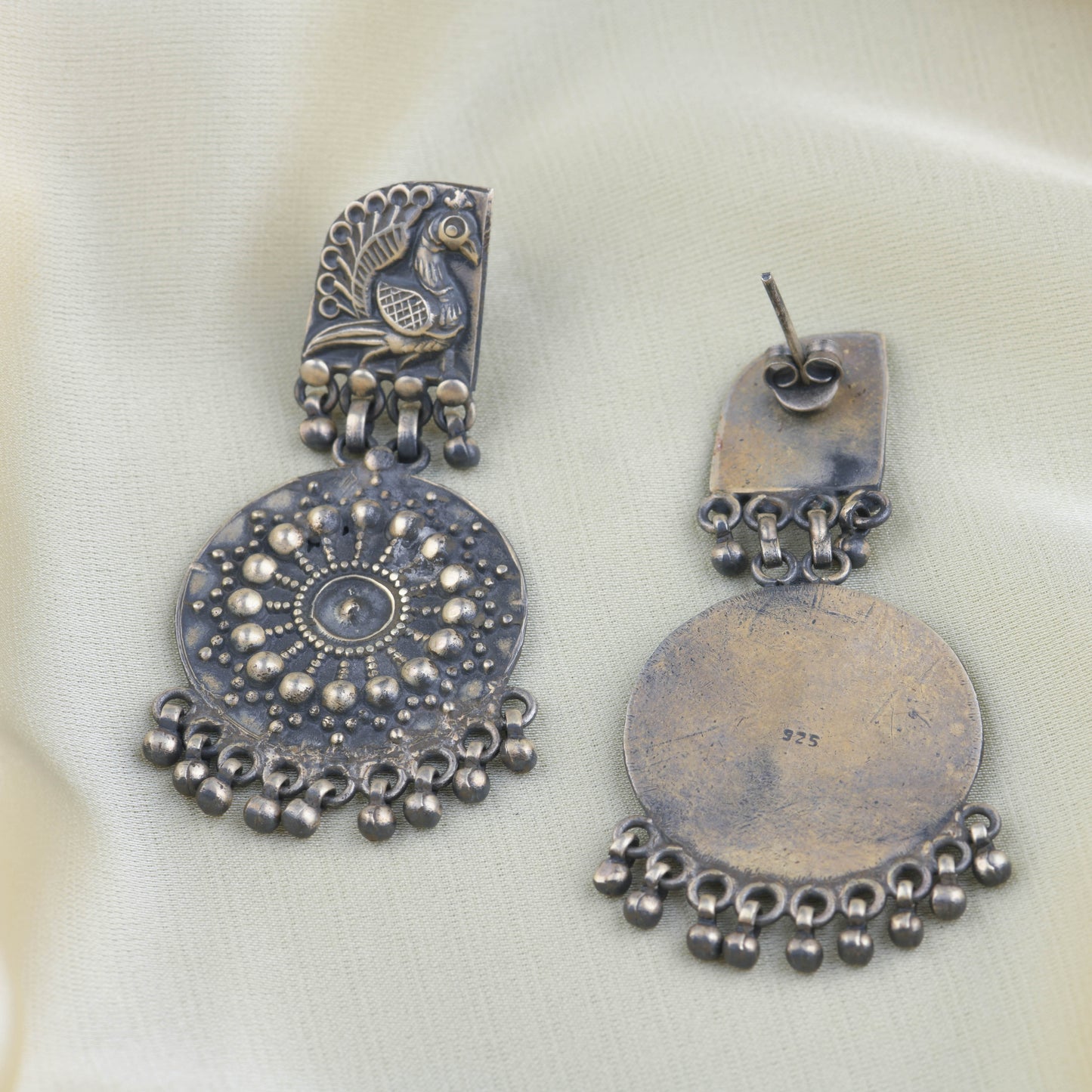 Hibiscus Silver Peacock Earrings