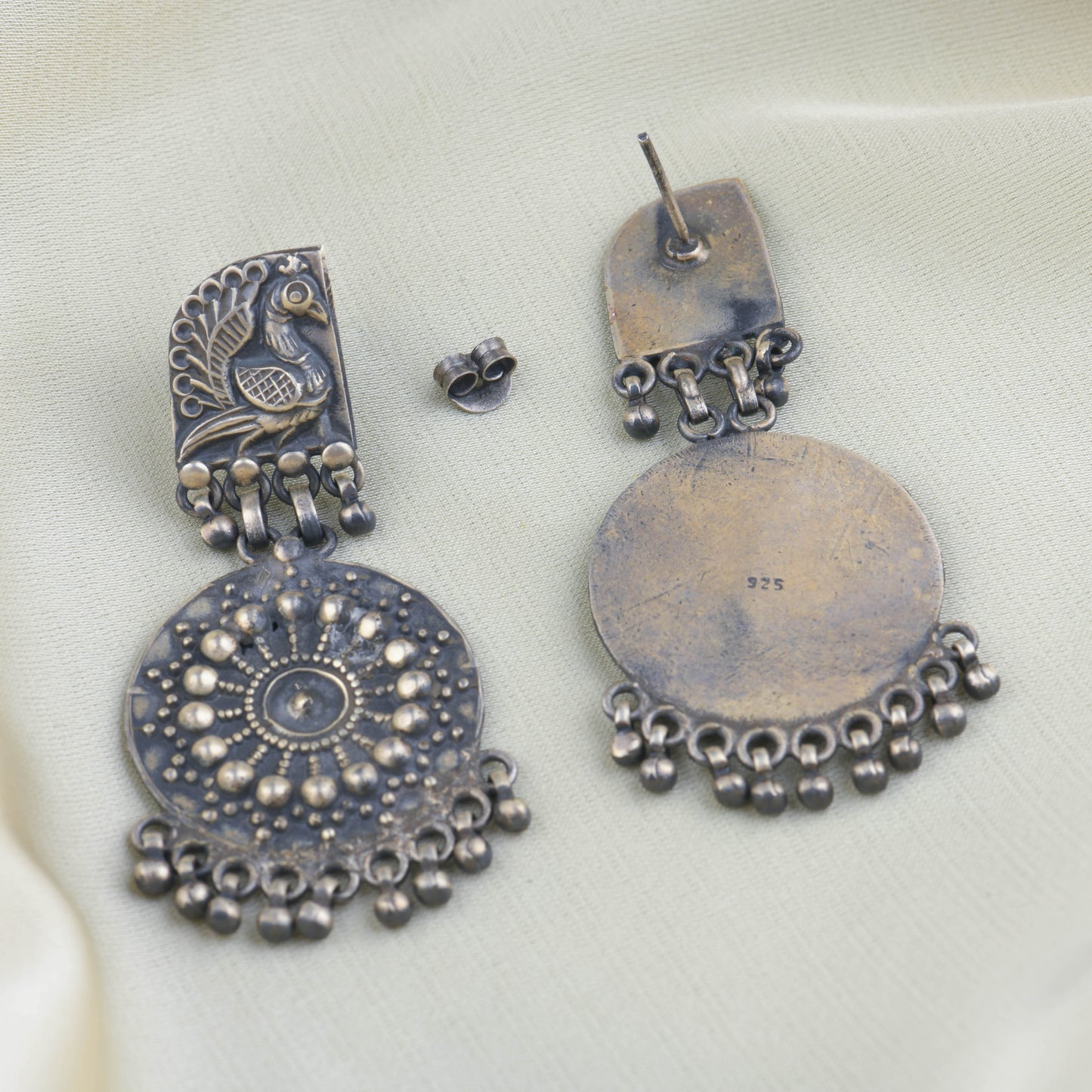 Hibiscus Silver Peacock Earrings