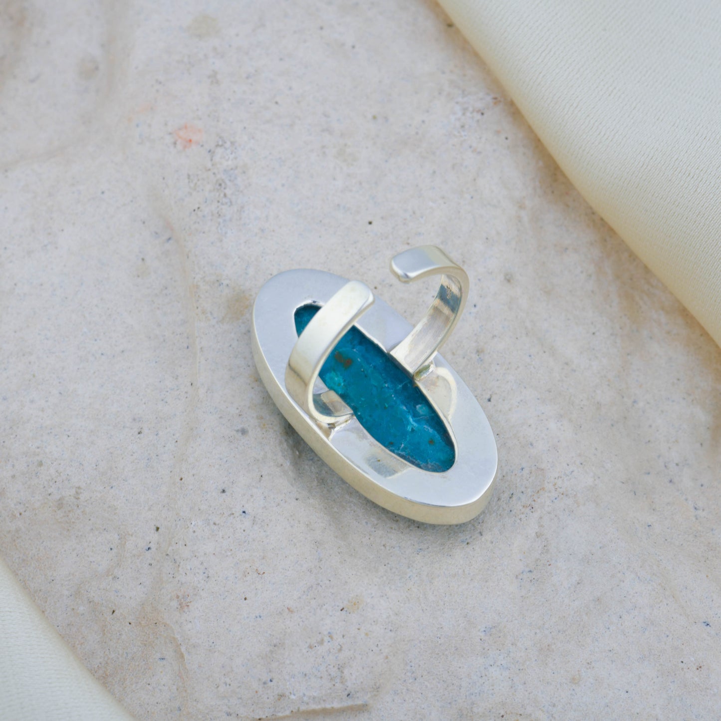 Ocean Earth Chrysocolla Oval Silver Ring