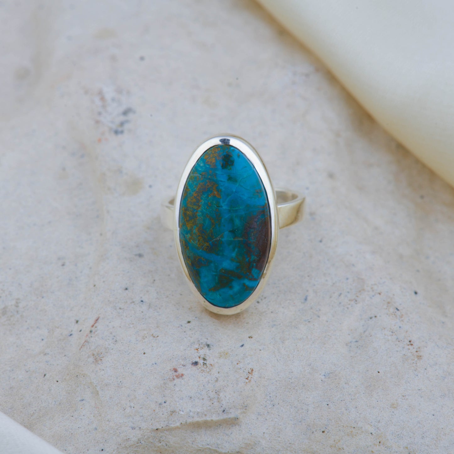 Blue Dusk Chrysocolla Oval Silver Ring