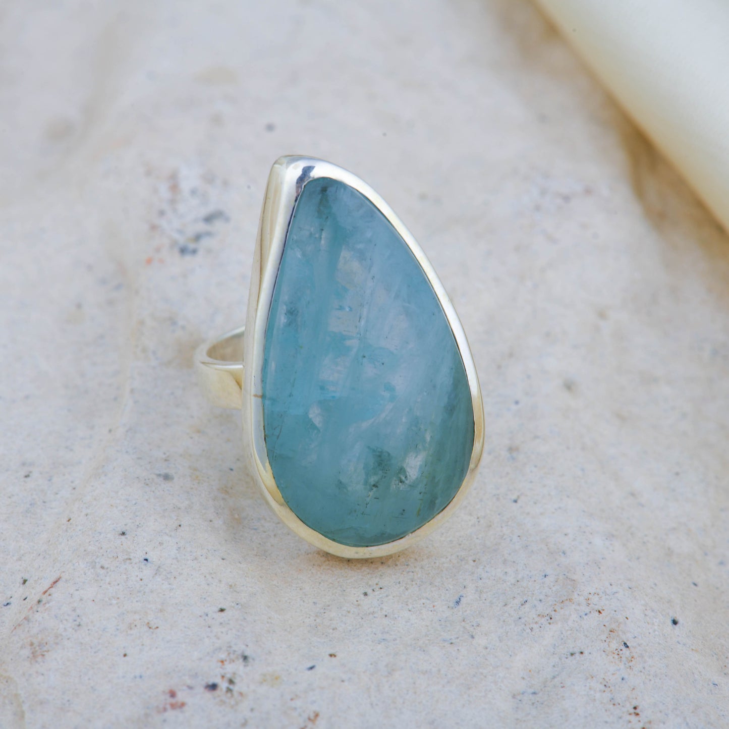 Aqua Drop Natural Aquamarine Silver Ring