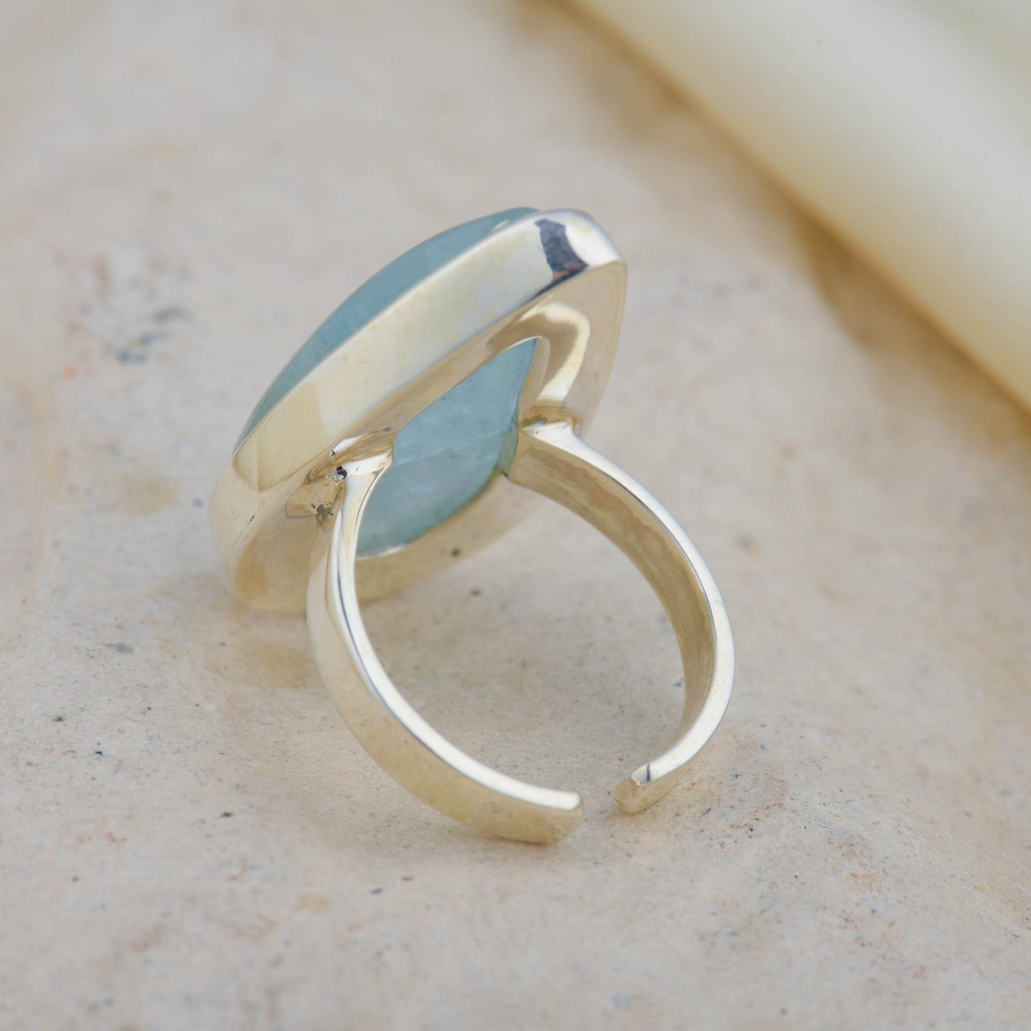 Aqua Drop Natural Aquamarine Silver Ring