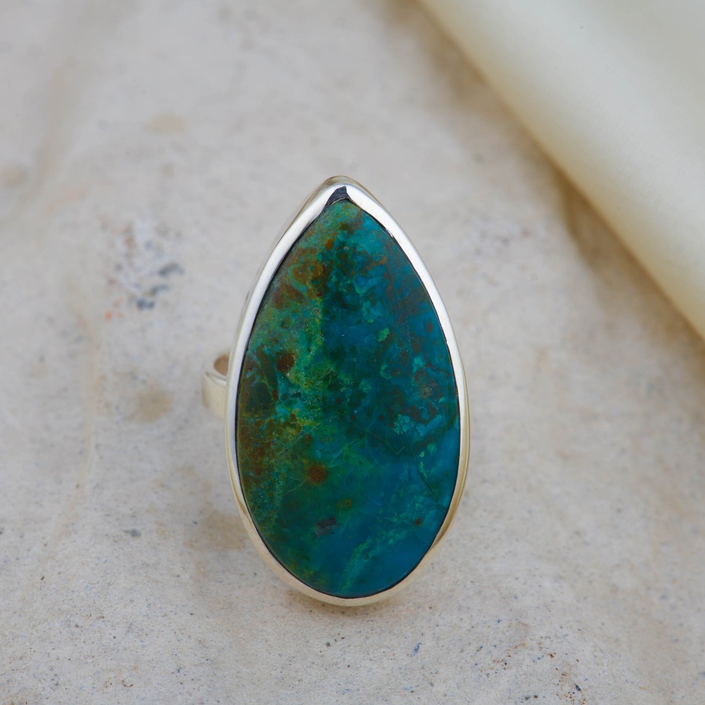 Ocean Drop Chrysocolla Silver Ring