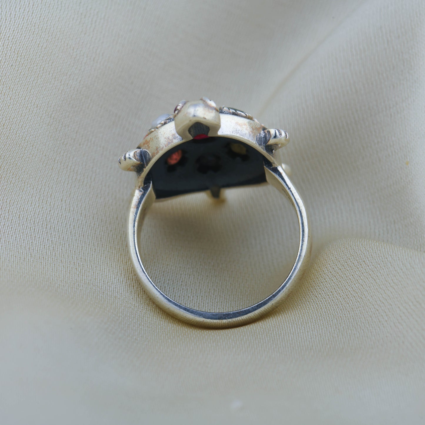 Navratna Turtle Silver Ring
